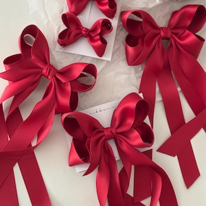 Red Satin Long Tail Hair Bow Clip image 2