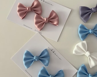 Set of 2 Small Satin Bows for Baby Satin Bow Clip Set