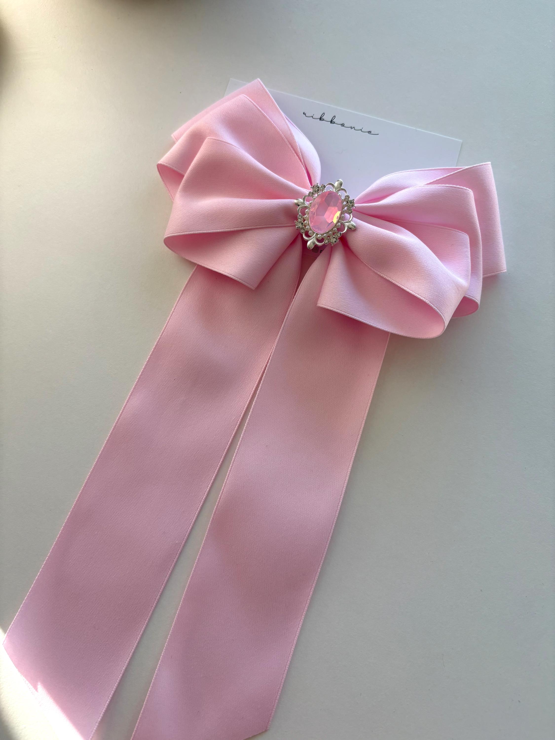Pink Coquette Bow With Gem, Light Pink Ribbon Clip Flower  display picture 2