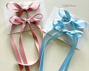 Satin Long Tail Hair Bow Set for pigtail