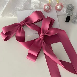 Personalised Gift, Satin Long Tail Bow Hair Clip – Handmade Luxe Girls  Accessory