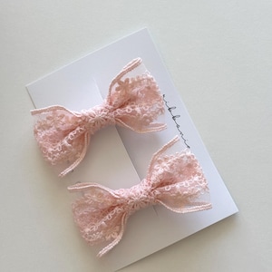 Light Pink Toddler Girl Lace Bow Clips (Set of 2) - Baby Girl Hair Accessories