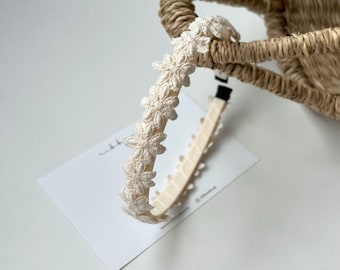 Ivory / White Flower Lace Headband for Girls Embroidery Ivory/ White  Lace Hard Headband for Toddler