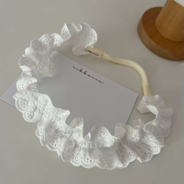 Linen or Cotton Lace Headband, Floral Frill Headband, Frill Lace Headband,   White Cotton Frill Lace Headband Soft Nylon Baby Headband