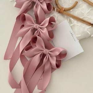Classy Satin Tail Bow, Big Satin Twist Bow, Wedding Satin Bow, School Girl Bow, Toddler Bow, Wedding Bow Dusty Pink