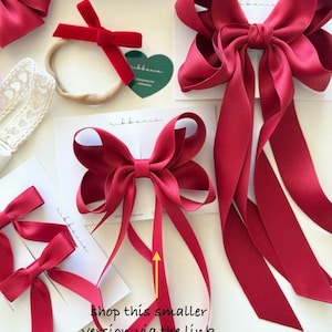 Red Satin Long Tail Hair Bow Clip image 3