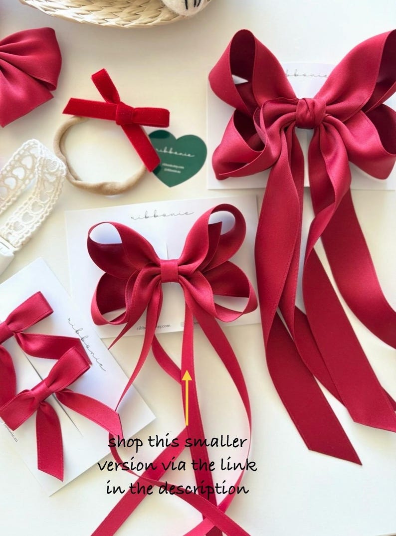 Red Satin Long Tail Hair Bow Clip image 3