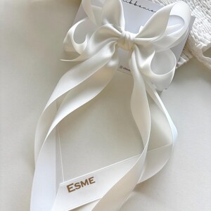 Off White Satin Bridal Hair Bow, Elegant Large Wedding Clip, Minimalist Bride Style Accessory image 10