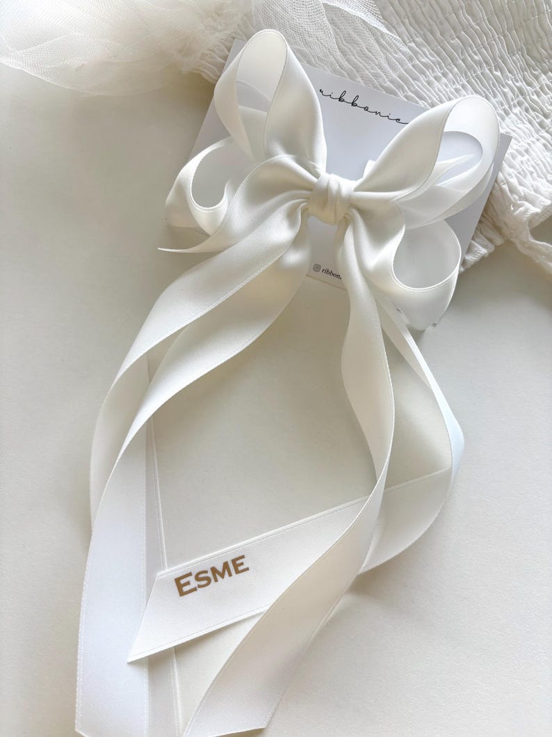 Off White Satin Bridal Hair Bow, Elegant Large Wedding Clip, Minimalist Bride Style Accessory image 10