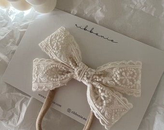 Butterfly Love Heart Premium Lace Bow  headband hair clip love heart ivory double sided lace bow christening