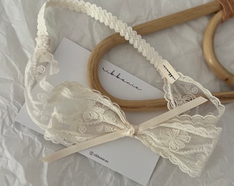 Ivory Lace Butterfly Bow Headband: Christening, Baptism