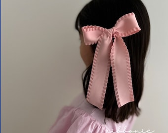 Sienna Frill Long Tail Bow for Girl Frill Satin Bow Alligator clip Non Slip Hair Clip