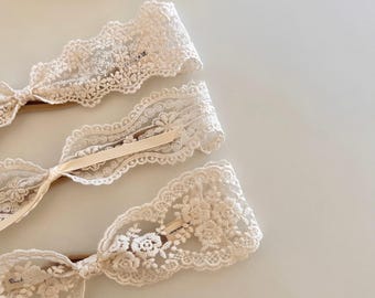 Ivory Floral Lace Baby Headband for Christening, Baptism