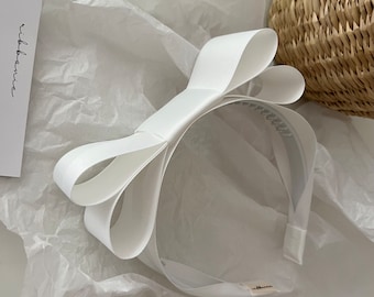 Off White Large Satin Bow Hard Headband