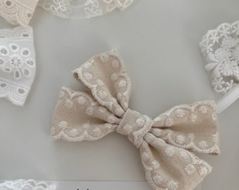 Butterfly Bow, Polka Dot Lace Bow CLIP, Cotton Lace Bow, Girls Hair Bow