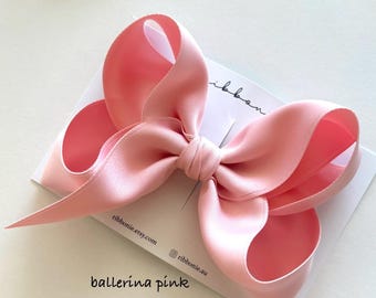 Girls Satin Bow Clip Luxe Non-Slip Hair Bow For Flower Girl