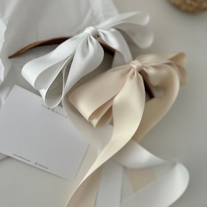 Wedding Satin Bow, White Satin Long Tail Bow, Big Satin Bow, Girls Satin Bow