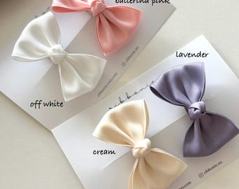 Satin Bow Clip Set Small Handmade Baby Hair bows  (Set of 2)