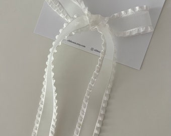 Sienna White Organza Frill Long Tail Bow for Girls Frill Bow Alligator clip