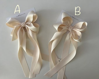 Classy Satin Bow with Long Tail – Wedding Hair Accessory for Girls & Women | Elegant School or Party Style