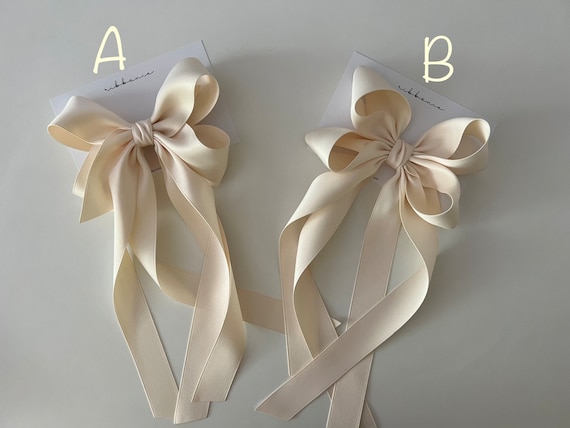Off White Satin Bridal Hair Bow, Elegant Large Wedding Clip, Minimalist Bride Style Accessory