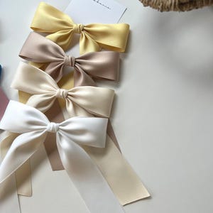 Handmade Satin Long Tail Bow Hair Clip – Elegant Ribbon Headpiece for Girls