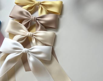 Handmade Satin Long Tail Bow Hair Clip – Elegant Ribbon Headpiece for Girls