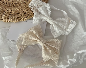 Lace Butterfly Bow Headband: White or Ivory Baptism Headband