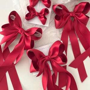 Red Satin Long Tail Hair Bow Clip image 6