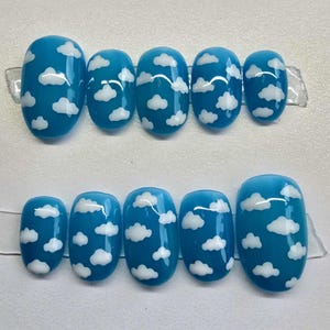 Blue Jelly Glow in Dark | Cloud Design | Luxury Custom Press-On Nails