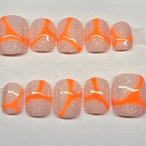 Neon Orange Design | Glitter | Luxury Custom Press-On Nails