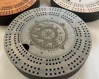 Travel Cribbage Board: Engraved Wood Game with Metal Pegs