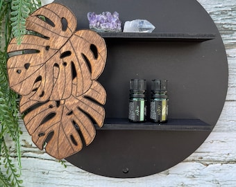 Monstera Leaf Shelf: Crystal & Essential Oil Display