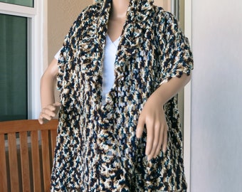 Rüschen Kanten Blau Braun Weiß Melange Schal Gebetsschal Comfort Wrap Rechteckig häkeln Acryl Garn Waschbar Mode Accessoire