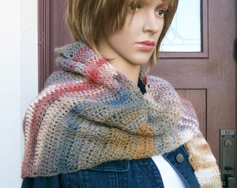 Point to Point Winter Scarf Handmade Crochet Acrylic Rustic Color Blend