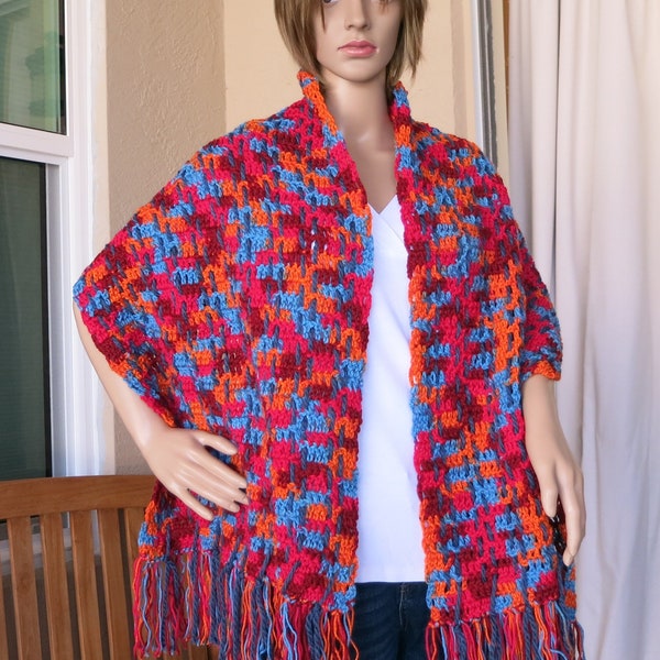 Crochet Prayer Shawl with Weaving Healing Energy Comfort Wrap Rectangular Fringed Crochet Acrylic Yarn Washable Fashion Accessory