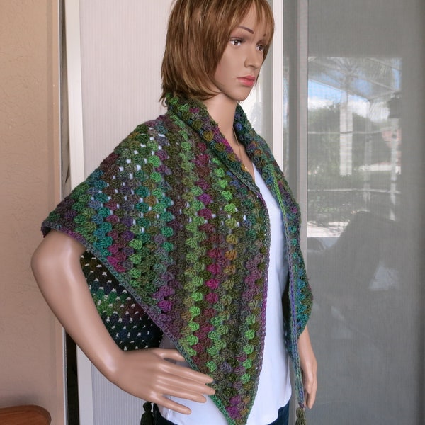 Jewel Tones Triangular Prayer Shawl Comfort Wrap Fashion Accessory Crochet Acrylic Washable Encouragement Living Waters