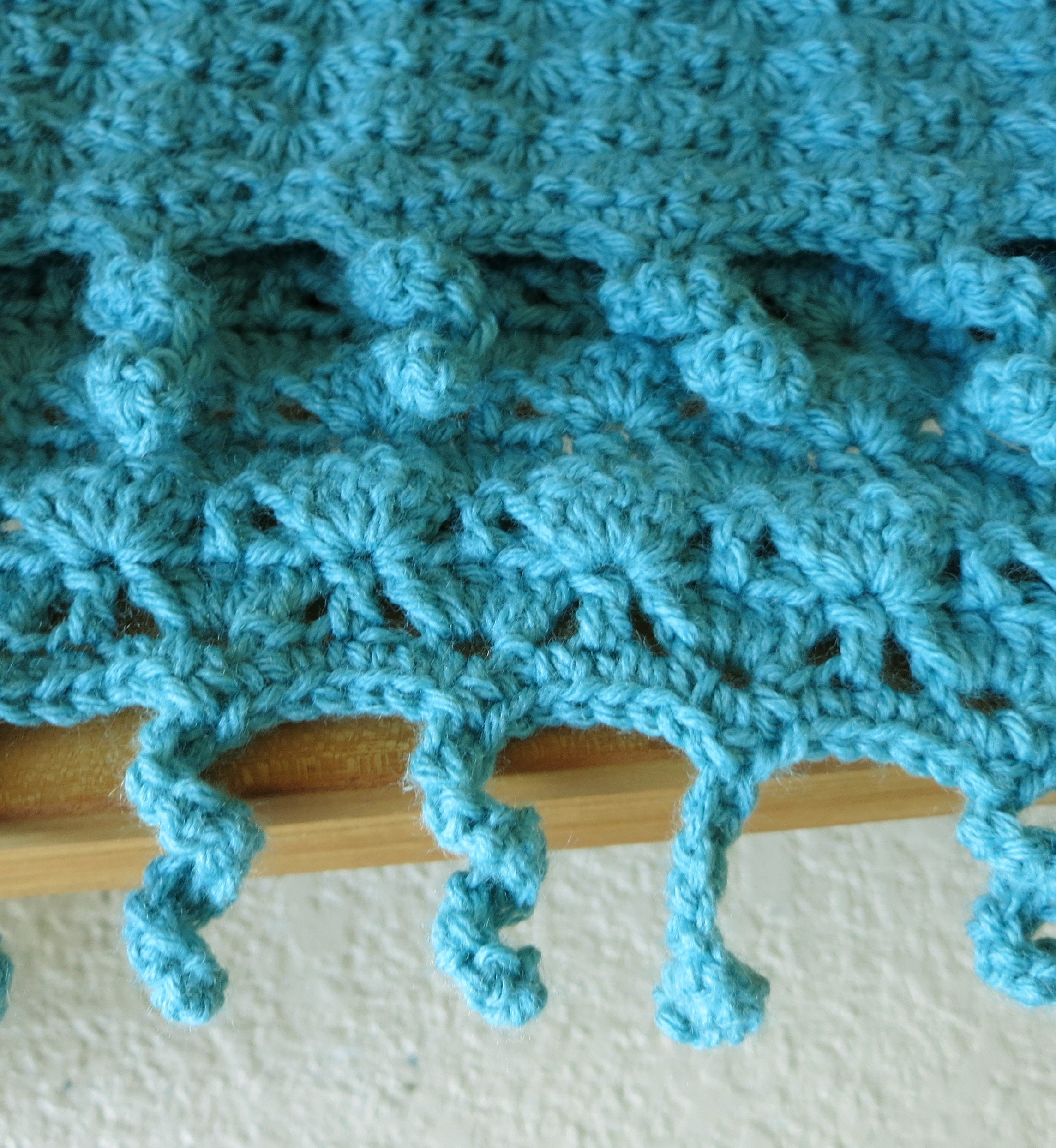 Aquamarine Fish Scale Stitch Hand Crocheted Shawl Curly Fringe Etsy