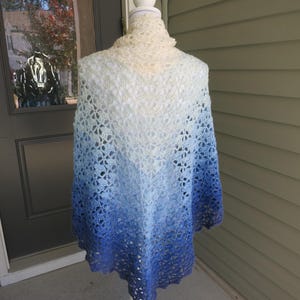 Hand Crocheted Alpaca Blend Shawl: Lacy Arches, Blue Ombre