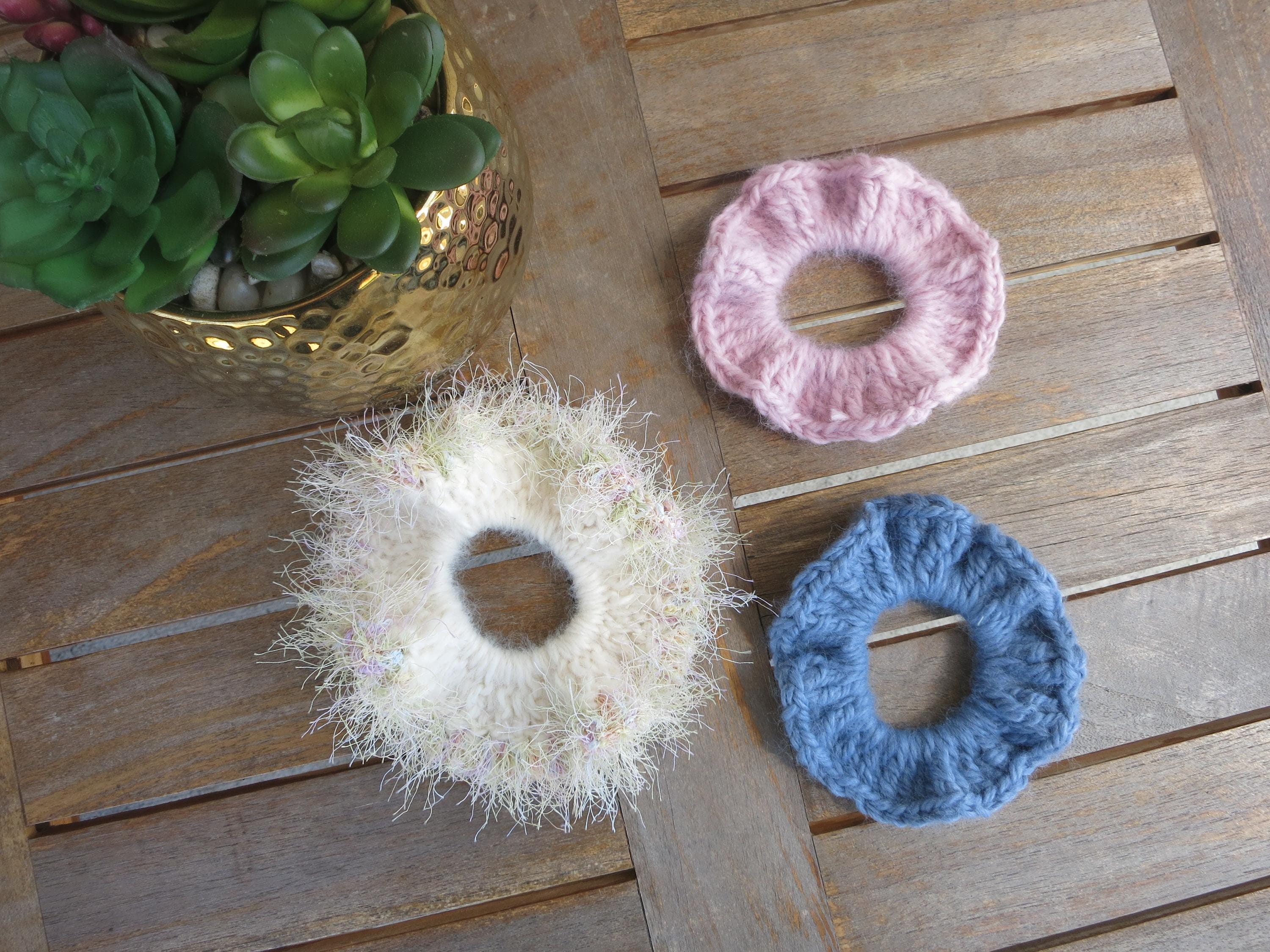Fuzzy Scrunchies Set of Three Ponytail Bun Hairstyle Pink 