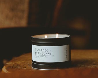Tabak + Mahagoni 6 oz. Duftkerze Sojakerze | Minimalistische Hausfrauen Homebodies Warmes Gemütliches Nostalgisches Geschenk
