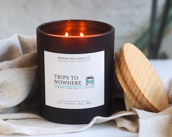 Trips To Nowhere - Handmade Scented Minimalist Soy Candle, Strong Scent Throw, Linen, Sea Salt, Beachy, Gift For Friend Mom Dad Co-Worker