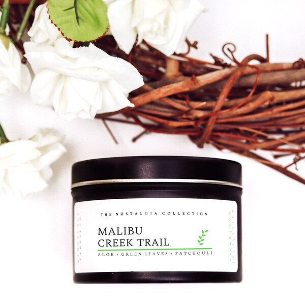 Malibu Creek Trail | Soy Candle | Earthy Candle | Aloe | Green Leaves | Patchouli | Gift For Friend | 6 oz. Tin