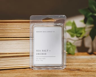 Sea Salt + Orchid Wax Melt Scented Soy Candle Gift | Homemakers Homebodies Warm Cozy Nostalgic