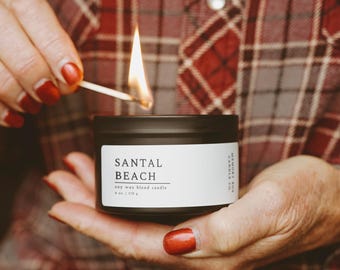 Santal Beach Soy Candle, Coconut, Sandalwood & Cedar Scent, 6 oz