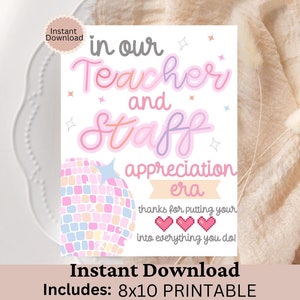 In Our Teacher Appreciation Era Printable 8x10 Sign Poster, Teachers and Staff Faculty PTO PTA, Lunch Room Lounge School Shimmer Treat Print