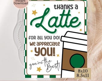 Appreciation Sign Printable, Thanks A Latte Sign, Teacher And Staff Appreciation Poster, Coffee Bar Sign, School PTO PTA Treat Table Sign