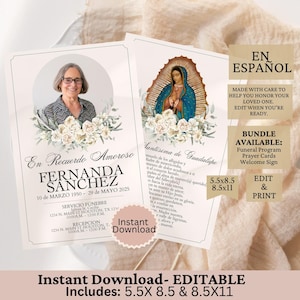 Español Virgen De Guadalupe Tarjeta Funebre, Editable Catholic Funeral Invite Template, En Memoria Amorosa, Virgin Mary Floral