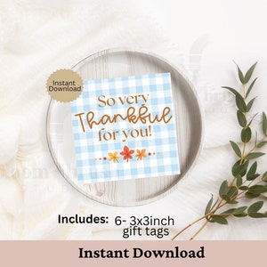 Happy Thanksgiving Tag | Printable Fall Gift Tag | Pumpkin Thanksgiving Tag | So Very Thankful For You! | Instant Download PDF