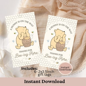 Etiqueta de agradecimiento para baby shower de Winnie The Pooh, etiqueta editable para baby shower, descarga digital instantánea, etiquetas de agradecimiento imprimibles de género neutro